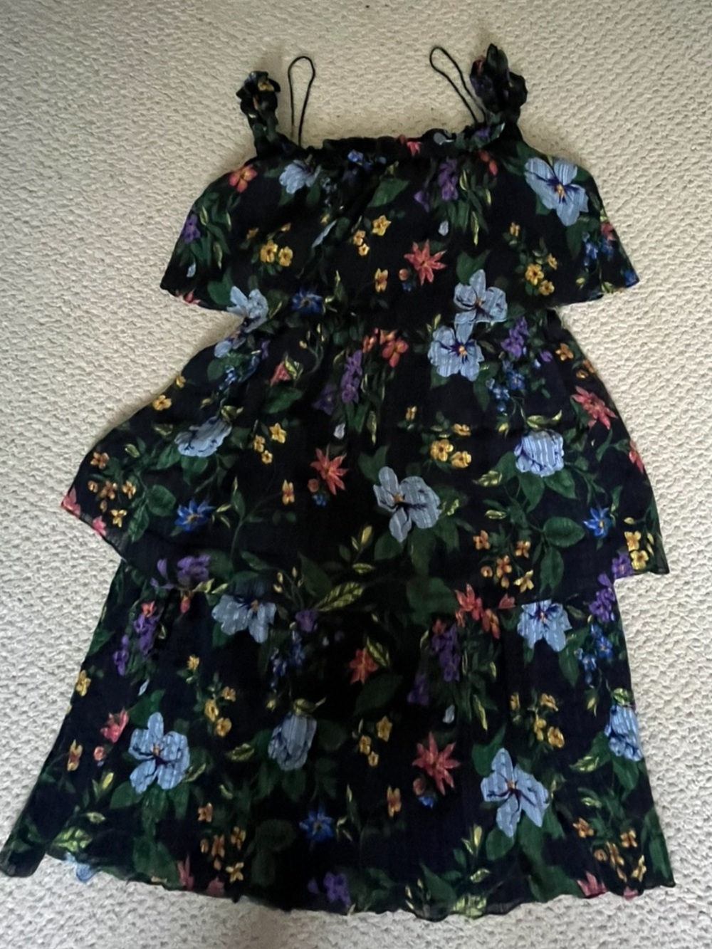 Club Monaco Silk 100% Floral Tiered Midi Dress Spagetti straps Drop Shoulder S/M - Picture 10 of 16